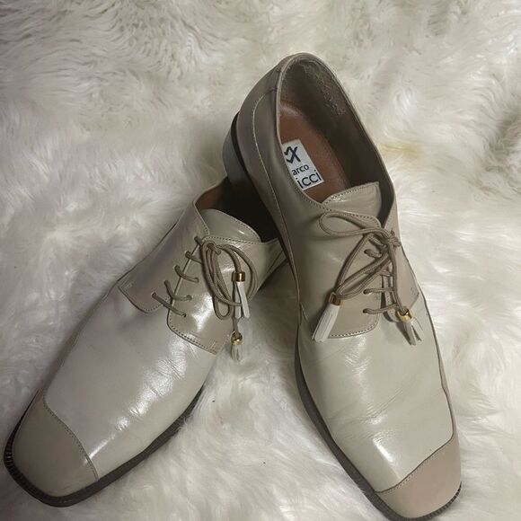 Marco Vicci leather beige and taupe men’s shoes lace with tassel accent SZ13M main image 5